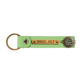 Personalized Leather Keychain - Parrot Green