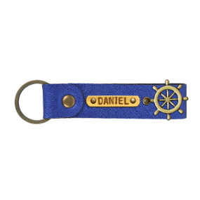 Personalized Leather Keychain - Electric Blue